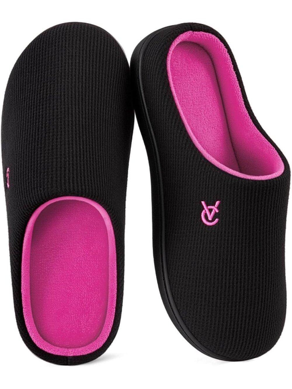 Women's Fuchsia Black Two Tone Soft Comfy Knit Memory Foam Non Slip Slippers